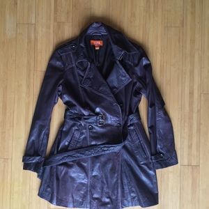 Natural purple leather trench coat Michael Kors